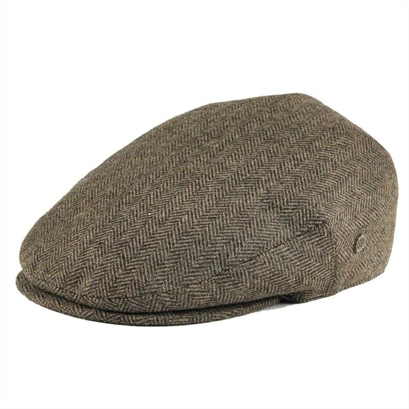 Men’s Wool Herringbone Flat Cap – Classic Ivy Cap with Tailored Panels