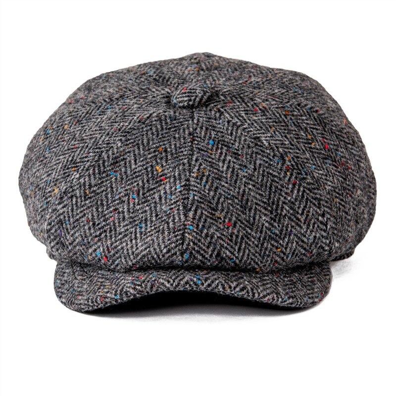 Men’s Wool Newsboy Cap – Classic Herringbone 8-Panel Hat