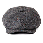 Men’s Wool Newsboy Cap – Classic Herringbone 8-Panel Hat