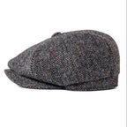 Men’s Wool Newsboy Cap – Classic Herringbone 8-Panel Hat