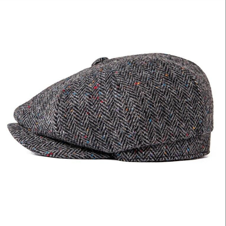 Men’s Wool Newsboy Cap – Classic Herringbone 8-Panel Hat