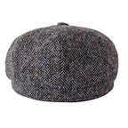 Men’s Wool Newsboy Cap – Classic Herringbone 8-Panel Hat
