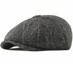 Wool Newsboy Cap – Classic Plaid Herringbone Adjustable Flat Cap
