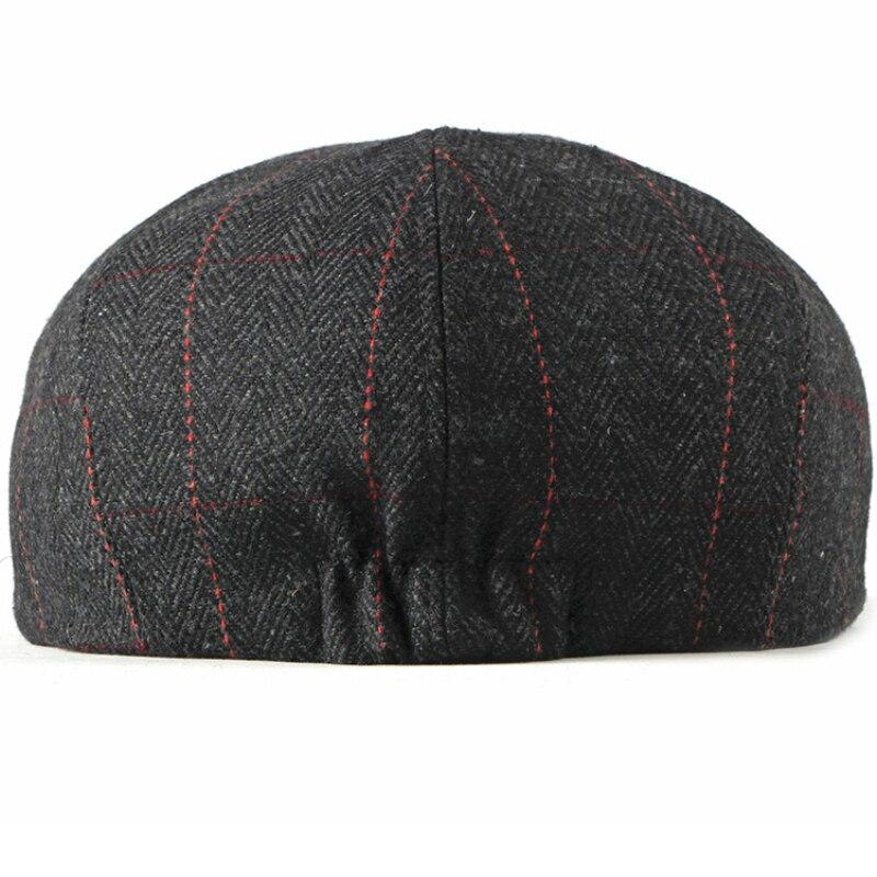 Wool Newsboy Cap – Classic Plaid Herringbone Adjustable Flat Cap