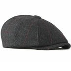 Wool Newsboy Cap – Classic Plaid Herringbone Adjustable Flat Cap
