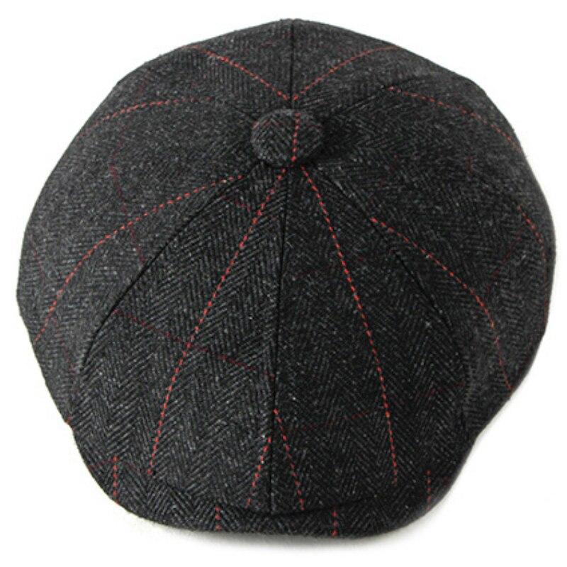 Wool Newsboy Cap – Classic Plaid Herringbone Adjustable Flat Cap