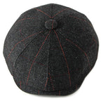 Wool Newsboy Cap – Classic Plaid Herringbone Adjustable Flat Cap