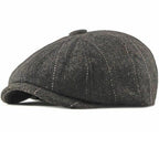 Wool Newsboy Cap – Classic Plaid Herringbone Adjustable Flat Cap