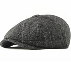 Wool Newsboy Cap – Classic Plaid Herringbone Adjustable Flat Cap